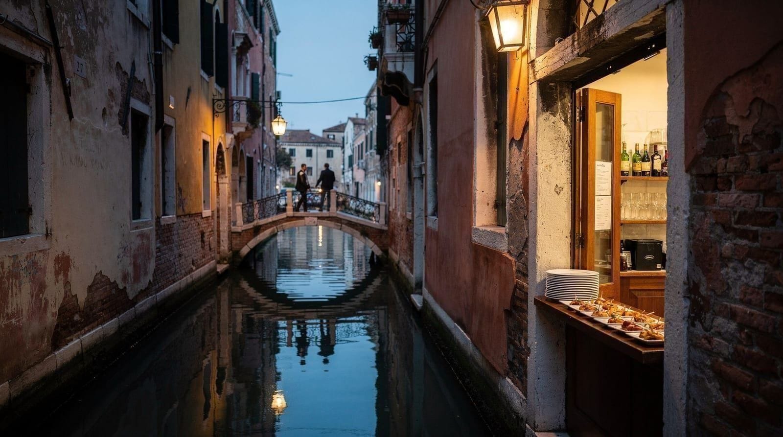 Evening in Venice: what to actually do after dark — Venice evenings are quiet and atmospheric, not a party scene. Where to eat, drin